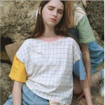 Merry Pretty New Summer Women Letter Embroidery Plaid t shirt Fashion Patchwork Design T shirts Short Sleeve Casual Cotton Tops