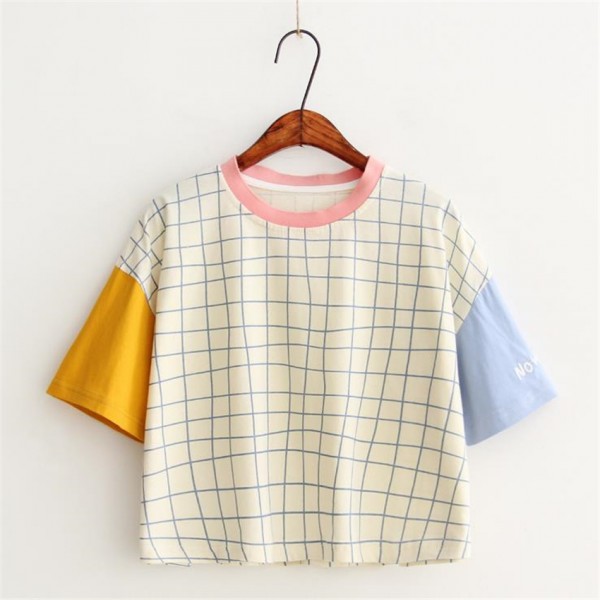 Merry Pretty New Summer Women Letter Embroidery Plaid t shirt Fashion Patchwork Design T shirts Short Sleeve Casual Cotton Tops
