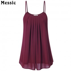 Messic Women's Summer Sleeveless Pleated Chiffon Layered Camis Front Pleat Cool Tank Top Red Black Blue Top women summer 2017