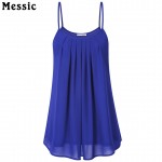 Messic Women's Summer Sleeveless Pleated Chiffon Layered Camis Front Pleat Cool Tank Top Red Black Blue Top women summer 2017
