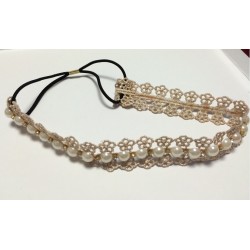 Metting Joura Bohemian Cream Lace Flower Pearl Crystal Rhinestone Headband Hairdband Hair Accessories