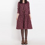 Mferlier Winter Dress Loose O Neck Long Sleeve Women Dress Floral Print Cotton Vintage Dress Size M-2XL