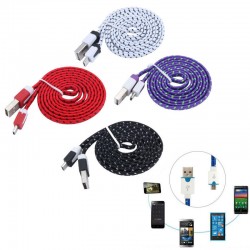 Micro USB Cable 1M/2M/3M Length Android Phone Tablet PC USB Data Sync Charging Cable Flat Noodle Fabric Braided USB Cable