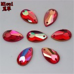 Micui 200PCS 8*14mm Drop Shape AB Acrylic Rhinestone Sew On Flat Back Fancy Crystal Stones For Clothing Dress Decorations ZZ317