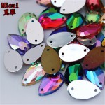 Micui 200PCS 8*14mm Drop Shape AB Acrylic Rhinestone Sew On Flat Back Fancy Crystal Stones For Clothing Dress Decorations ZZ317