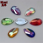 Micui 200PCS 8*14mm Drop Shape AB Acrylic Rhinestone Sew On Flat Back Fancy Crystal Stones For Clothing Dress Decorations ZZ317