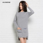 Mini women Cashmere sweater dress 2017 fashion irregular women knitted dress o-neck long sleeve women sweater dress with pockets
