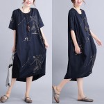 MissLymi Plus Size Women Vintages T shirt Long Dress 2017 Summer Asymmetry Short Sleeve Casual Loose Print White Dress Fit 6XL