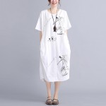 MissLymi Plus Size Women Vintages T shirt Long Dress 2017 Summer Asymmetry Short Sleeve Casual Loose Print White Dress Fit 6XL
