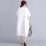 MissLymi Plus Size Women Vintages T shirt Long Dress 2017 Summer Asymmetry Short Sleeve Casual Loose Print White Dress Fit 6XL