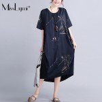 MissLymi Plus Size Women Vintages T shirt Long Dress 2017 Summer Asymmetry Short Sleeve Casual Loose Print White Dress Fit 6XL