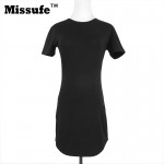 Missufe 2017 Summer Dresses For Women Long Sleeve Mini Bodycon Tunic Party Sexy Clubwear Side Split T Shirt Bandage Womens Dress