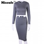 Missufe Knitted 2 Pcs Set Women Winter Office Dress Warm Casual Sheath Club Bodycon Vestidos Party Slim Pencil Bandage Dresses