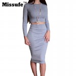 Missufe Knitted 2 Pcs Set Women Winter Office Dress Warm Casual Sheath Club Bodycon Vestidos Party Slim Pencil Bandage Dresses