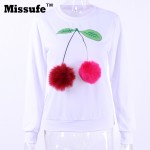 Missufe Plain Blue Cotton Women Jumper Sweatshirt Colorful Ice Cream 3D Artificial Fur Plush Ball Casual Women Tops Pullovers