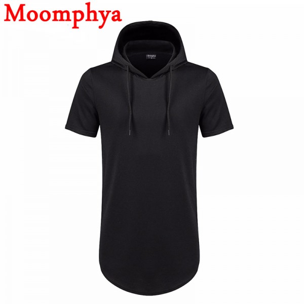 Moomphya Mens Hooded T Shirt Hipster Hip Hop Streetwear T Shirt Men Longline Zipper T Shirts Short Sleeve Tees