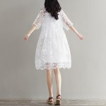 Mori Girl Chiffon Dress White Color High Waist Embroidery Lace Women Dress Half Dress O Neck Two Pieces Plus Size XL