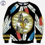 Mr.1991INC 3D sweatshirt men tracksuits tops funny print feather Indigenous riding horse man 3d hoodies thin slim Asia S-XL