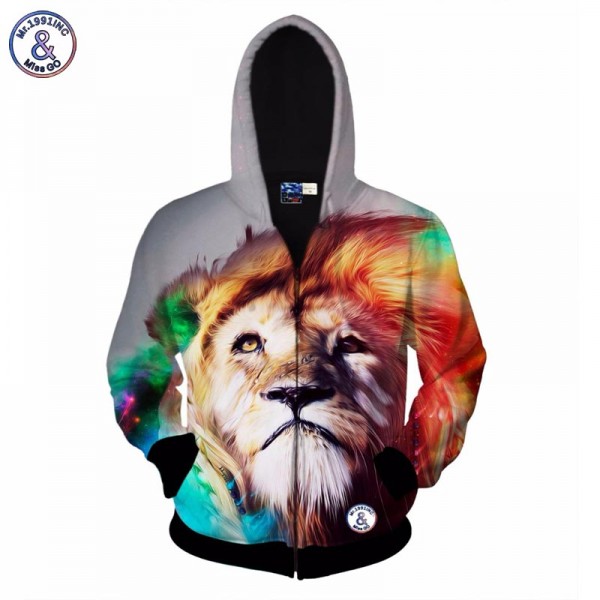 Mr.1991INC 3d zipper sweatshirt for men fashion hooded print the lion king hoody with hat hoodies Asia size S-XXL