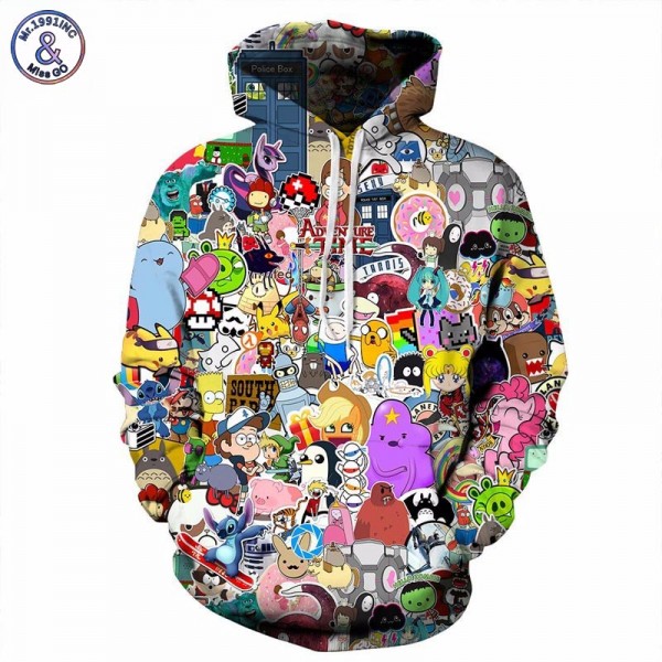 Mr.1991INC Anime Hoodies Men/Women 3d Sweatshirts With Hat Hoody Unisex Anime Cartoon Hooded Hoodeis Fashion Brand Hoodies