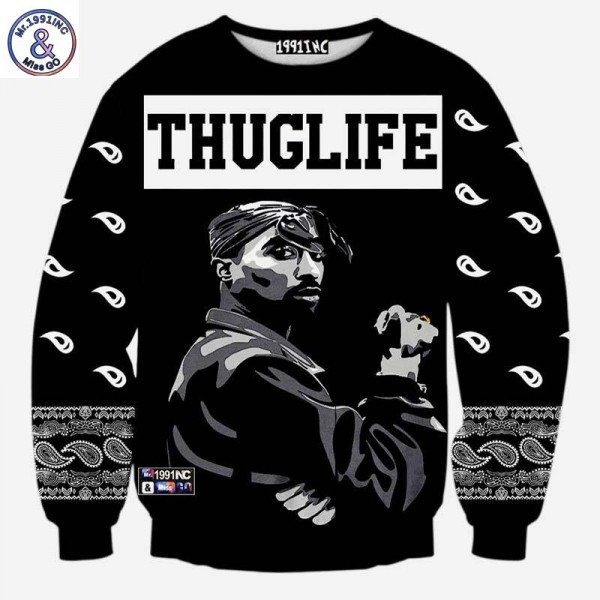 Mr.1991INC Europe And America fashion men's hip hop hoodies print Rapper 2pac Tupac 3d sweatshirt THUGLIFE hoodies