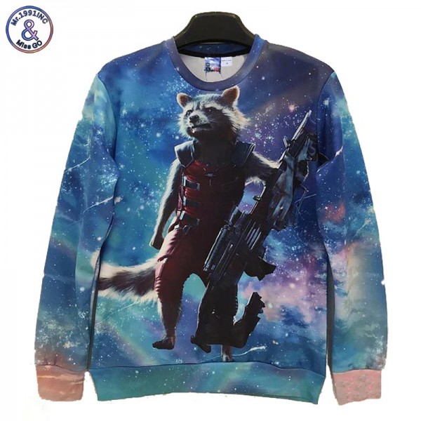 Mr.1991INC Men/Women Cartoon 3d sweatshirt Funny print Animal Fox holding Gun fashion street wear tracksuits hoodies