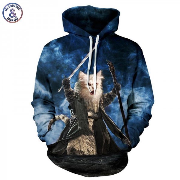 Mr.1991INC Meow Stars People Hot Sell 3d Sweatshirt Men/women Hooded Hoodies Print Cat Warrior Cap Sweatshirt Tracksuits