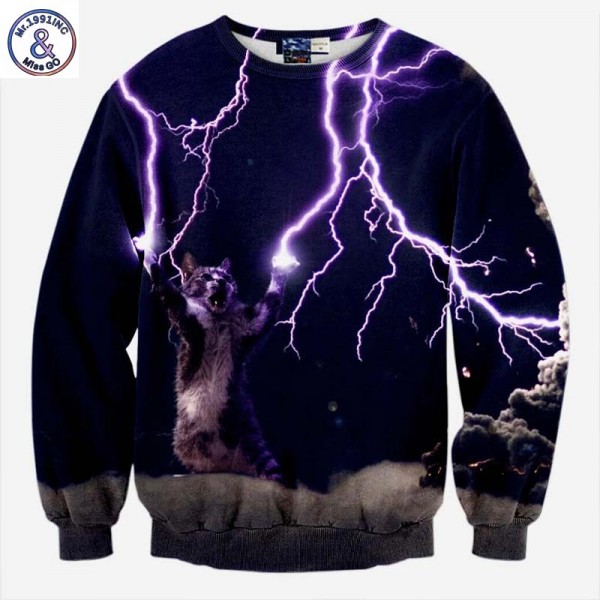 Mr.1991INC New Fashion Men/Women Hoodies Long Sleeve Fleece Sweatshirt 3d Print Cat Lightning Autumn Winter  Jacket