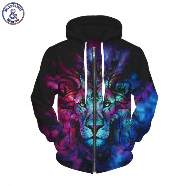 Mr.1991INC New Fashion Men/women Hoodies With Cap Print Lion King Autumn Winter Fleece Zipper Hooded Hoody 3d Sweatshirts