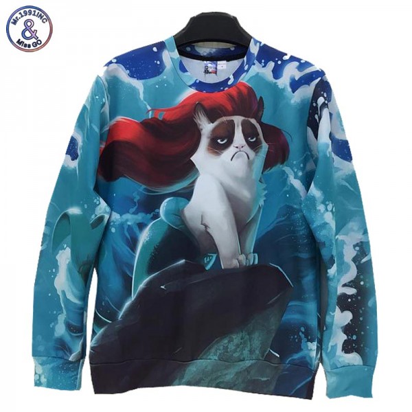 Mr.1991INC Newest Style Free Shipping Men/Women 3d Sweatshirt Funny Print Sea Side  Animal Cat With Red Hair Hoodies