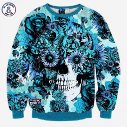 Mr.1991INC Skulls printing men/women 3d sweatshirt print blue roses Sunflower and butterfly long sleeve hoodies autumn pullover