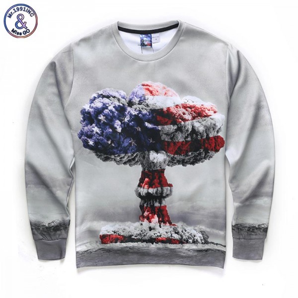 Mr.1991INC USA flag Men/women digital printing Atomic bomb mushroom clouds autumn winter thin style 3d sweatshirts hoodies
