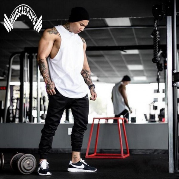 Muscleguys Stringer Tank Top Men Bodybuilding Clothing Fitness Mens Sleeveless gyms Vests Cotton Singlets Muscle Tops