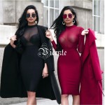 Must Have Free Shipping! Stunning Twins Laura & Klaudia Mesh Long Sleeves Patchwork Club Celebrity Party Bandage Dress