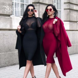 Must Have Free Shipping! Stunning Twins Laura & Klaudia Mesh Long Sleeves Patchwork Club Celebrity Party Bandage Dress