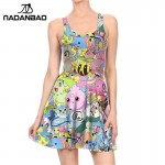 NADANBAO Summer Autumn Pokemon GO Pikachu Print Women Dress Woman Sexy Sleeveless Vestidos Beach Dress Womens Clothing