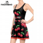 NADANBAO Summer Dress Sexy Sleeveless Siamese Skater Dresses Casual CHERRIES Vintage Reversible Printed Women Pleated Dress