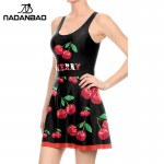 NADANBAO Summer Dress Sexy Sleeveless Siamese Skater Dresses Casual CHERRIES Vintage Reversible Printed Women Pleated Dress