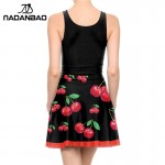 NADANBAO Summer Dress Sexy Sleeveless Siamese Skater Dresses Casual CHERRIES Vintage Reversible Printed Women Pleated Dress