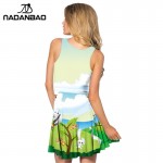 NADANBAO Winter Dresses Rainbow Print Party Dress Cartoon Pleated Dresses Sexy Sleeveless Reversible Siamese Skater Dress