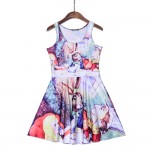 NEW  1186 Sexy Girl Women Summer comic Alice in Wonderland rabbit 3D Prints Reversible Sleeveless Skater Pleated Dress