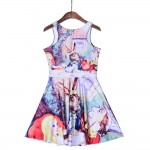 NEW  1186 Sexy Girl Women Summer comic Alice in Wonderland rabbit 3D Prints Reversible Sleeveless Skater Pleated Dress