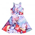 NEW  1186 Sexy Girl Women Summer comic Alice in Wonderland rabbit 3D Prints Reversible Sleeveless Skater Pleated Dress