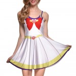 NEW 1070 Sexy Girl Women Summer Sailor Moon Crystal white Cosplay 3D Prints Reversible Sleeveless Skater Pleated Dress Plus size