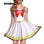 NEW 1070 Sexy Girl Women Summer Sailor Moon Crystal white Cosplay 3D Prints Reversible Sleeveless Skater Pleated Dress Plus size