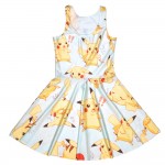 NEW 1258 Sexy Girl Women Summer Cartoon Pocket Monster Pokemon Pikachu 3D Prints Reversible Sleeveless Skater Pleated Dress