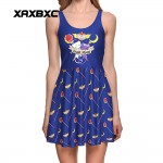 NEW 1269 Sexy Girl Women Summer cartoon Sailor moon Team Moon Cat Luna 3D Prints Reversible Sleeveless Skater Pleated Dress