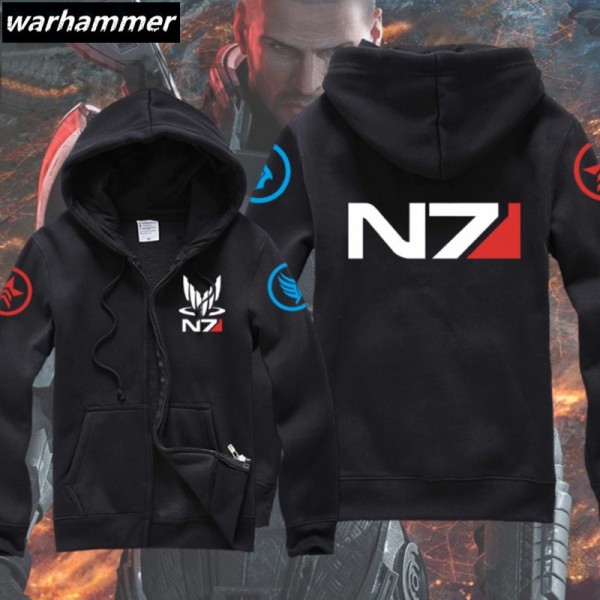 NEW Mass Effect 3 N7 Paragon inspired man's gamer Zip-Up Hoodie game team zipper hoody warm & cozy outwear casual quick shipping