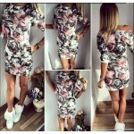NEW Summer Dress 2016  Sexy Women Dress O-Neck Tight floral Print dress Fashion short Sleeve Bodycon dress knitting empire