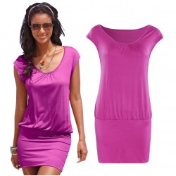 NEW Women Dress 2018 Summer Style Beach Dress Fashion Short Sleeve Round Neck Casual Dresses Vestidos Pink Purple Mini Dress